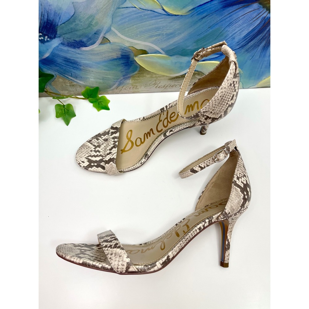 Sam Edelman Snakeskin Embossed Ankle Strap Stiletto Sandals Size 9.5 - Picture 7 of 9